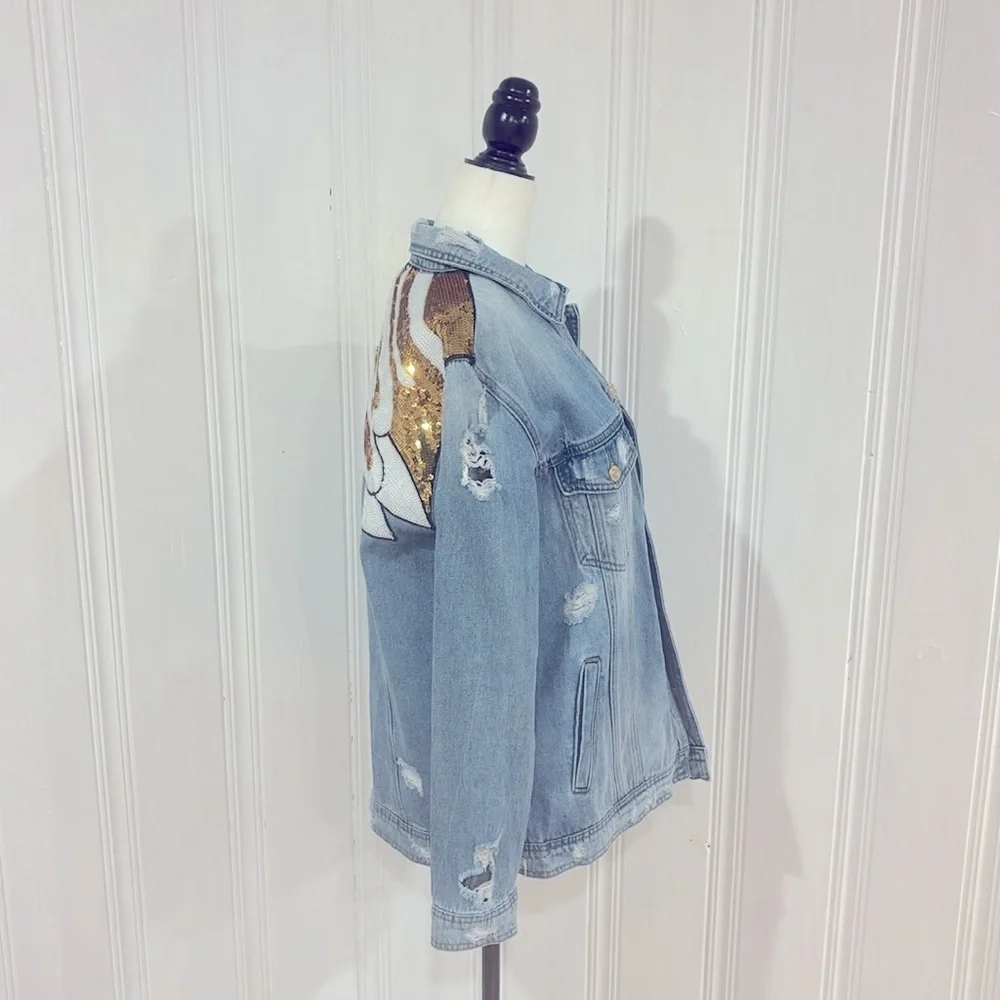 ONLY Great oversized sequin jean jacket - Picture 3 of 4